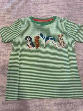 NWOT Mini Boden Green Stripe Dogs Applique Tee 4-5Y